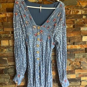 Free People Floral Long Sleeve Mini  Dress Size XS